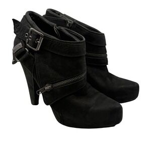 Also Black Leather Ankle‎ Boots Chunky Heel Buckle Zipper Platform Shoes